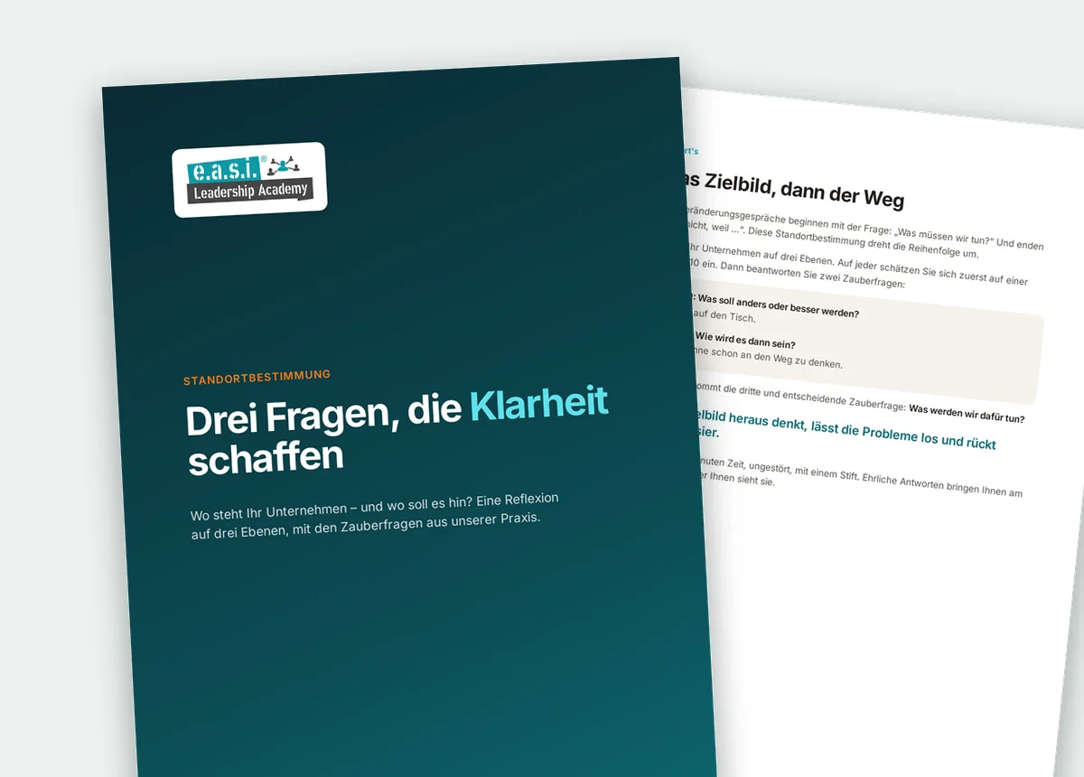 Titelseite und erste Innenseite des PDFs „Standortbestimmung: Drei Fragen, die Klarheit schaffen“